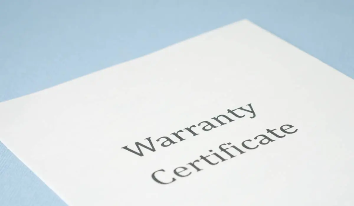 warranty certificate on a blue background